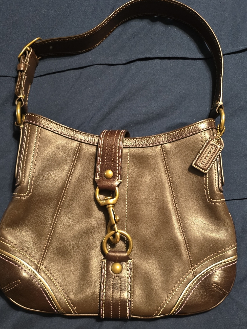 Coach Vintage Hamptons Brown Leather Shoulder Hobo with Brass Hardware
